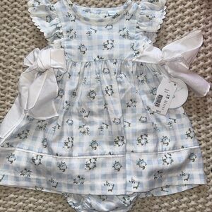 NEW EdgeHill Blue Floral Baby Dress with Ruffle and bow detail size 12m